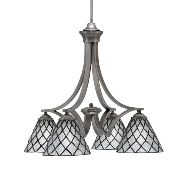 Unbranded Clevelend 4-Light Graphite Chandelier, Round Chandelier with 7 in. Diamond Ice Art Glass Glass Shades, No bulbs included