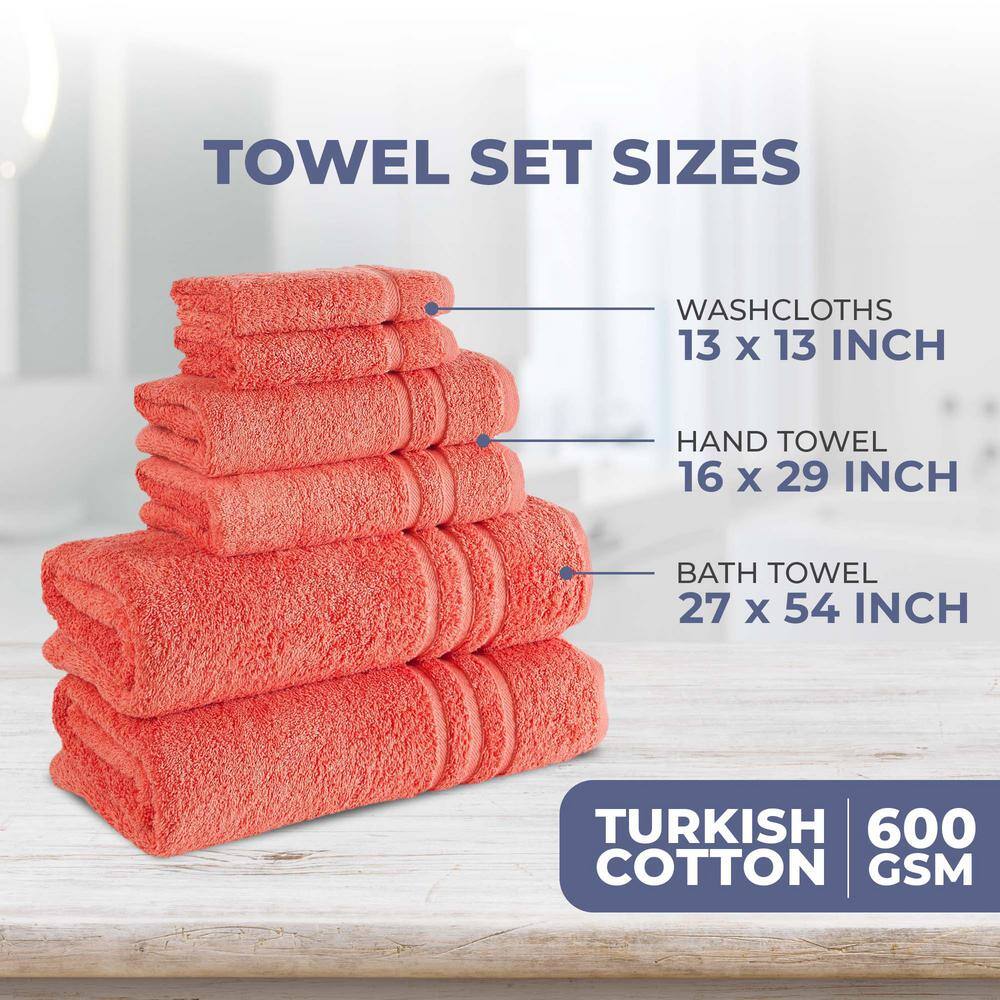 Coral Orange 6-Piece Turkish Cotton Bath Towel Set