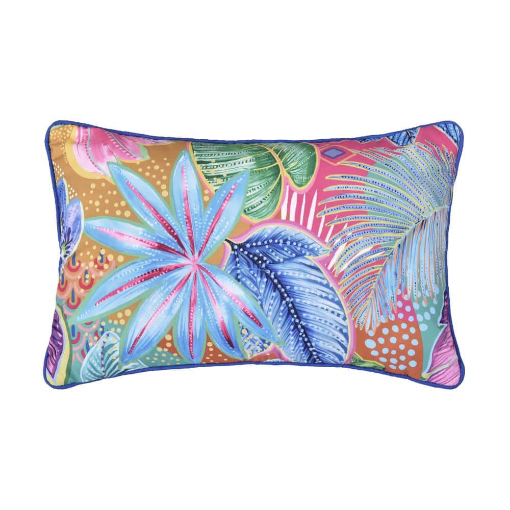 Hana Tropical Multicolor Quilted Boudoir Throw Pillow 12 x 20 in.