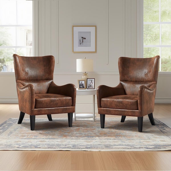 Lorenzo Brown Polyester High Back Club Chair, (Set of 2)