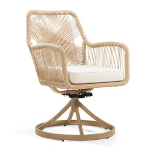 Beige Frame Rattan Wicker Sturdy Glider Chair Outdoor Dining Chair, with Beige Cushion, for Garden, Porch and Deck