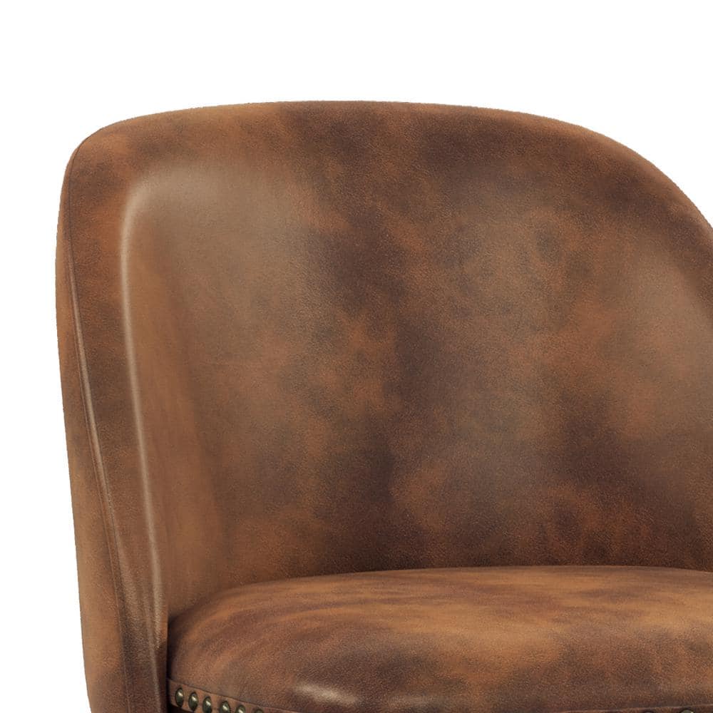 Whiskey Brown Faux Leather Swivel Counter Stools with Wood Legs, Set of 4