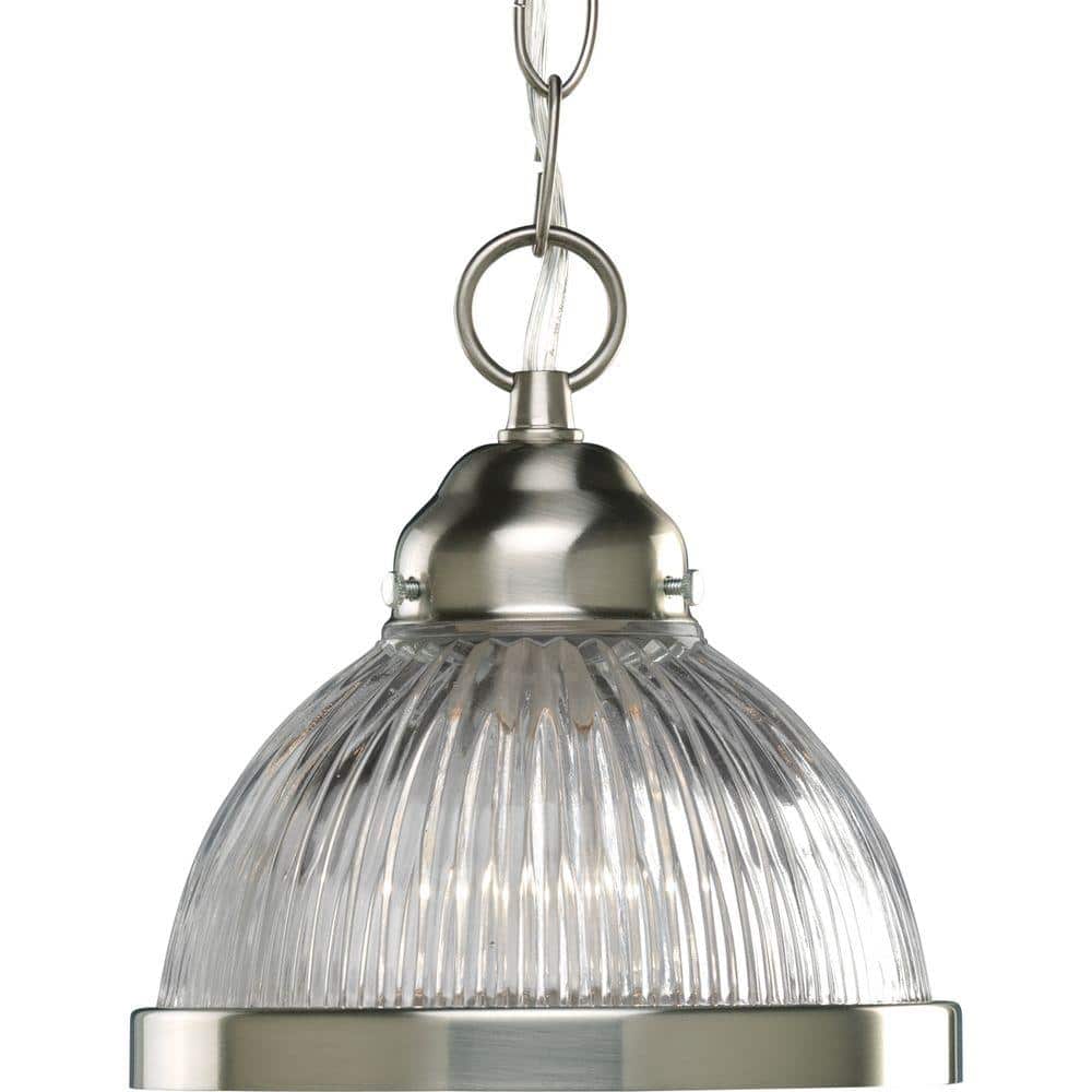1-Light Brushed Nickel Mini Pendant with Clear Prismatic Glass