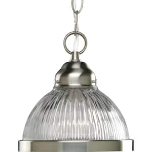 1-Light Brushed Nickel Mini Pendant with Clear Prismatic Glass