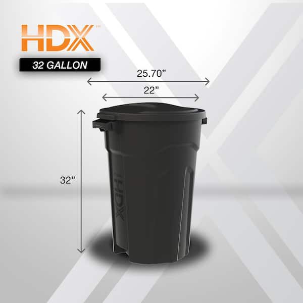 HDX 32 gal. Black Heavy Duty Outdoor Trash Can with Domed Lid 999