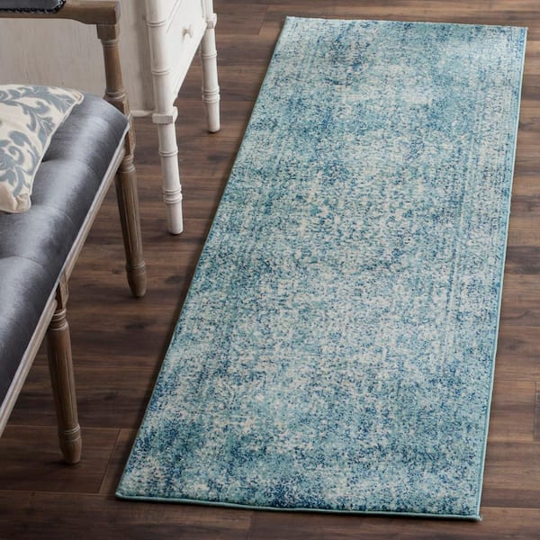 Evoke Blue/Ivory 2 ft. x 5 ft. Border Runner Rug