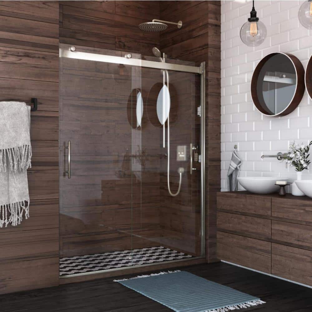Brushed Nickel Frameless Sliding Shower Door with Clear Glass