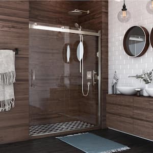 Luna Lite 60 in. W x 76 in. H Sliding Bypassing Frameless Shower Door in Brushed Nickel Finish with Clear Glass