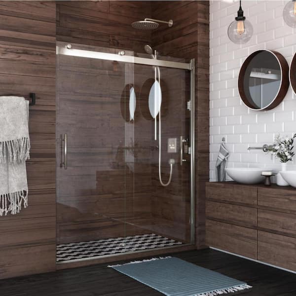 Holcam Luna Lite 60 in. W x 76 in. H Sliding Bypassing Frameless Shower Door in Brushed Nickel Finish with Clear Glass