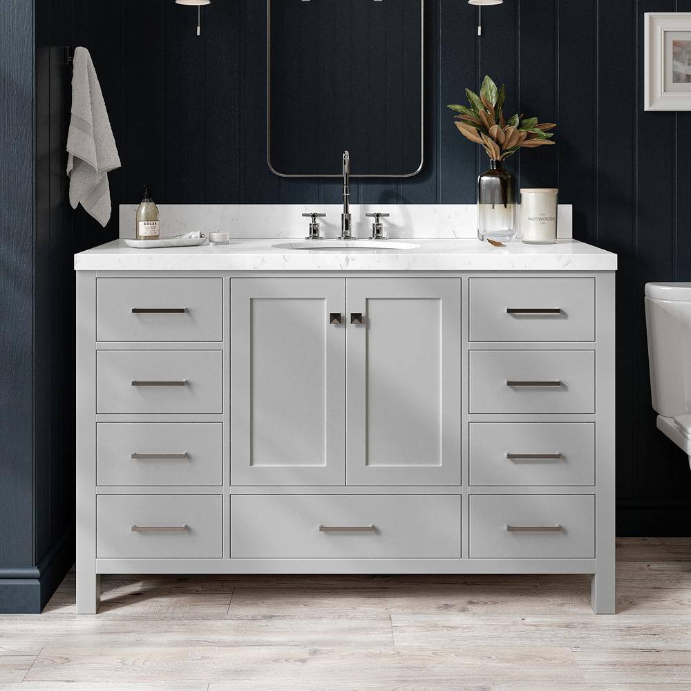 Cambridge 54" Gray Freestanding Single Basin Vanity with Shaker Doors