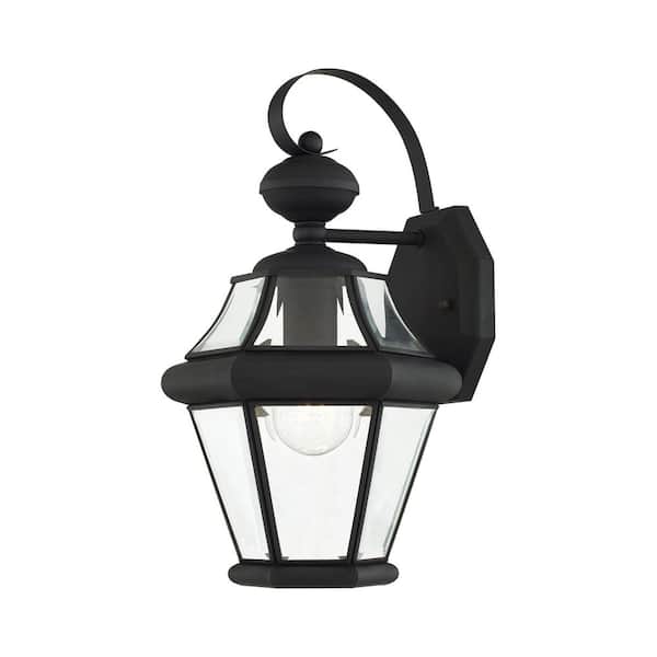 Livex Lighting Providence Wall-Mount 1-Light Black Outdoor Incandescent Wall Lantern Sconce