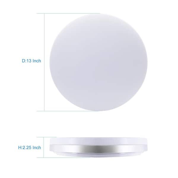 13 in. White LED Flush Mount with Silver Rim, 4000K Cool White lighting, Dimmable