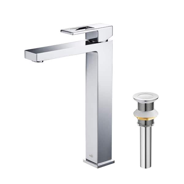 Single Handle Lever Handle Single Hole Bathroom Sink Faucet with Supply Lines and Pop-Up Drain in Chrome