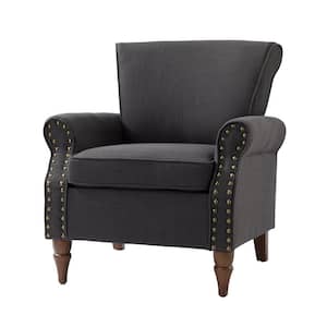 Cythnus Traditional Charcoal Nailhead Trim Upholstered Accent Armchair with Wood Legs