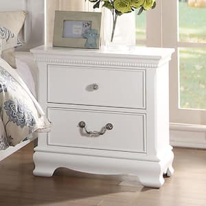 15.5 in. White 2-Drawer Wooden Nightstand