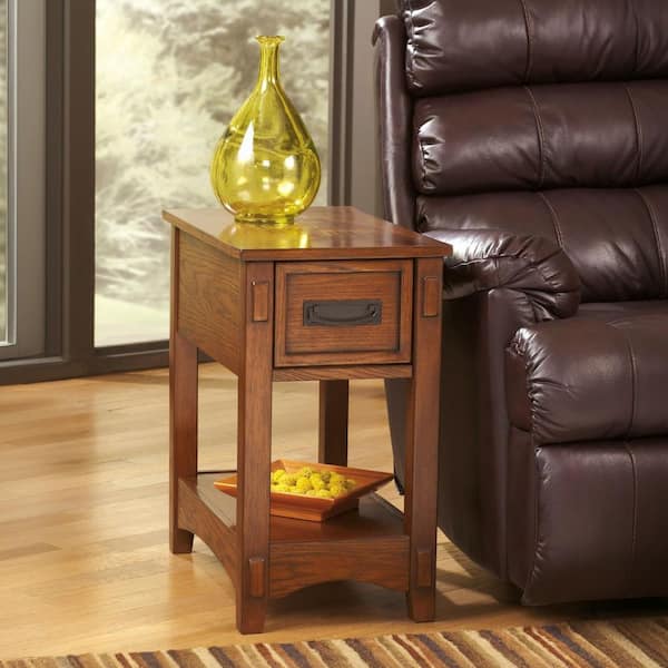 Breegin 13 in. Brown Rectangle Wood Chairside End Table with Shelf