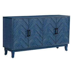 59.8 in. W x 15.6 in. D x 32.3 in. H Bathroom Blue Linen Cabinet