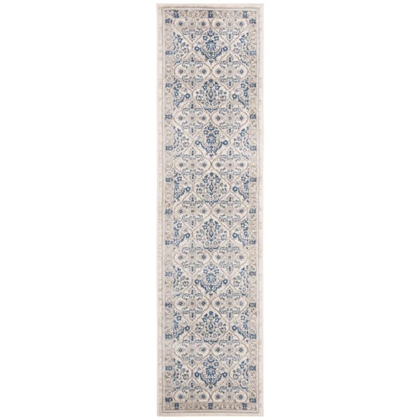 SAFAVIEH Brentwood Light Gray/Blue 2 ft. x 16 ft. Geometric Floral Border Runner Rug