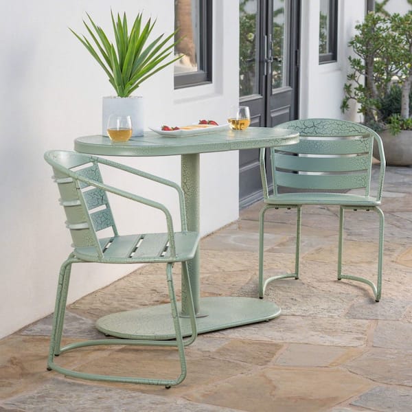 Avex Green 3-Piece Metal Oval Table and 2 Chairs Outdoor Bistro Set