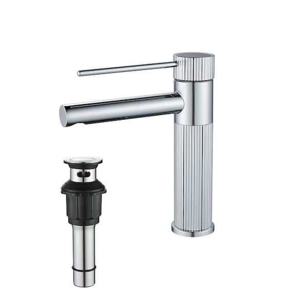 androme Single Hole Single Handle Mid-Arc Bathroom Faucet with Pop Up Drain in Polished Chrome