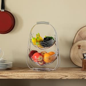 2 Tier Fruit Swing Basket for Kitchen, Detachable Countertop Vegetables Storage Organizer with Display Hammock Stand