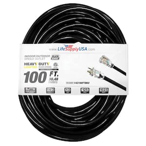 100 ft. 14-Gauge/3 Conductors SJTW 13 Amp Indoor/Outdoor Extension Cord with Lighted End Black (1-Pack)