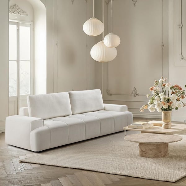 Lazzara Dahlia 90 in. Square Arm Chenille Sofa in Beige 9126BEG-3