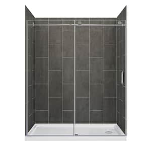 Jetcoat 60 in. L x 30 in. W x 78 in. H Right Drain Alcove Shower Stall Kit in Slate and Brushed Nickel 3-Piece