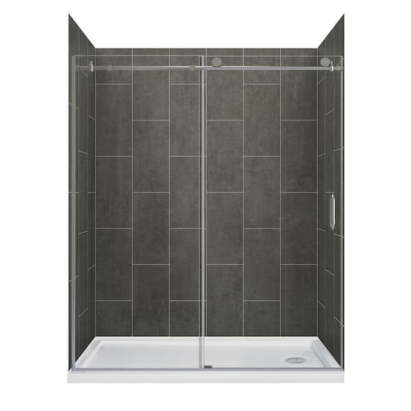 CRAFT + MAIN JETCOAT 60 in. L x 30 in. W x 78 in. H Right Drain Alcove Shower Stall Kit in Slate and Brushed Nickel 3-Piece