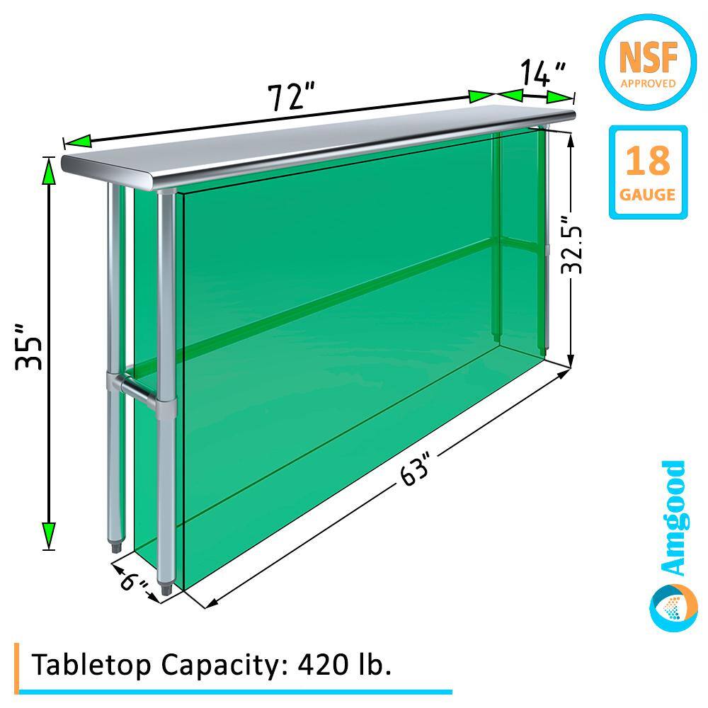 72" Stainless Steel Work Table with Galvanized Legs