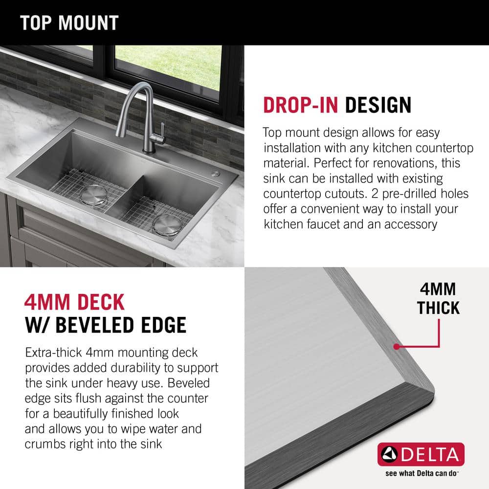 Delta 33-Inch Stainless Steel Double Bowl Workstation Sink