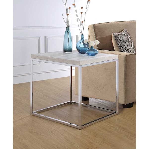 Acme Furniture Snyder Whitewashed and Chrome End Table 84627 - The