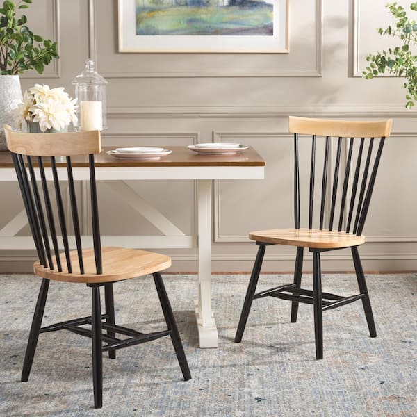 SAFAVIEH Parker Natural/Black 16.3 in. Wood Dining Chair (Set of 2)
