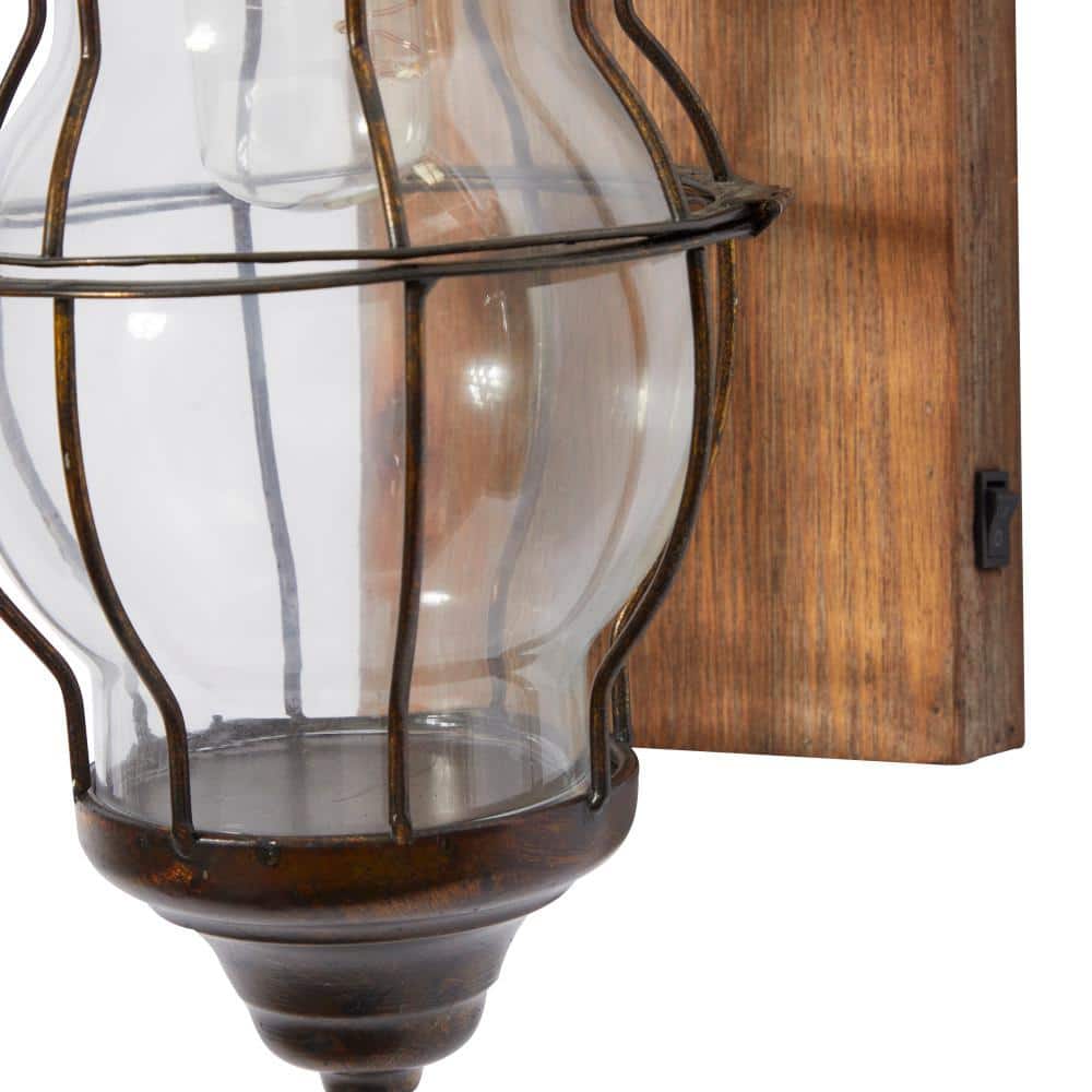 17" Black Iron and Wood LED Wall Sconce
