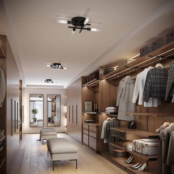 Progress Lighting Quadrant LED 4-Light Matte Black Frosted Glass Modern Flush Mount Ceiling Light