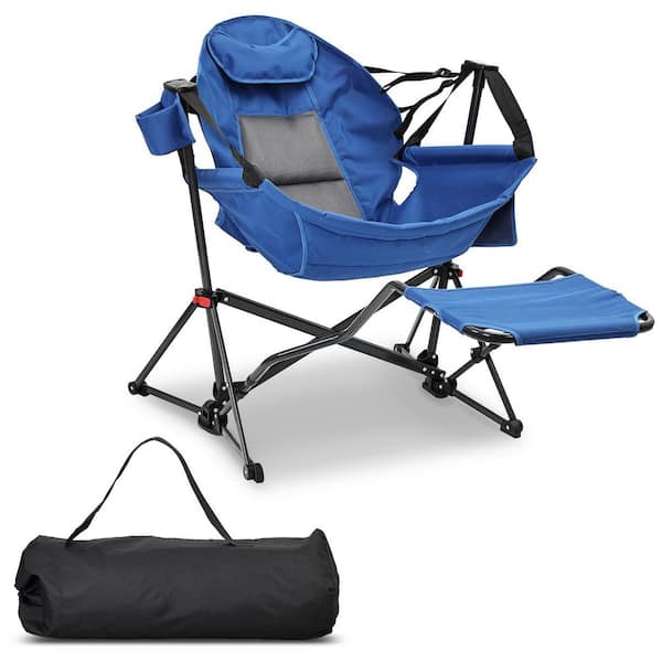 Hammock Camping Chair with Footrest Blue Polyester Foldable Portable Rocking Chairs