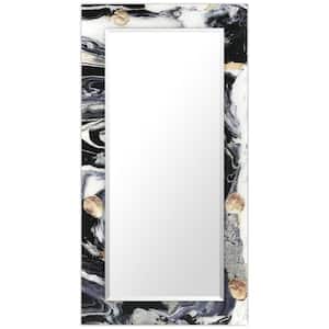 54" x 28" Ebony & Ivory Rectangular Framed Beveled Modern Mirror on Free Floating Printed Tempered Art Glass