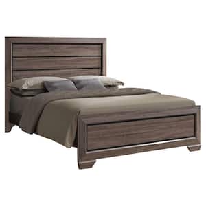 Signature Home Brown Color Material Wood Frame King Size Panel Bed with Headboard, Rails, Slats.