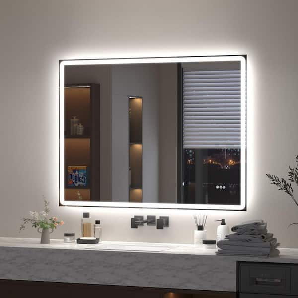 48 in. W x 36 in. H Modern Rectangular Frameless LED Front Lighted Anti-Fog Tempered Glass Wall Bathroom Vanity Mirror