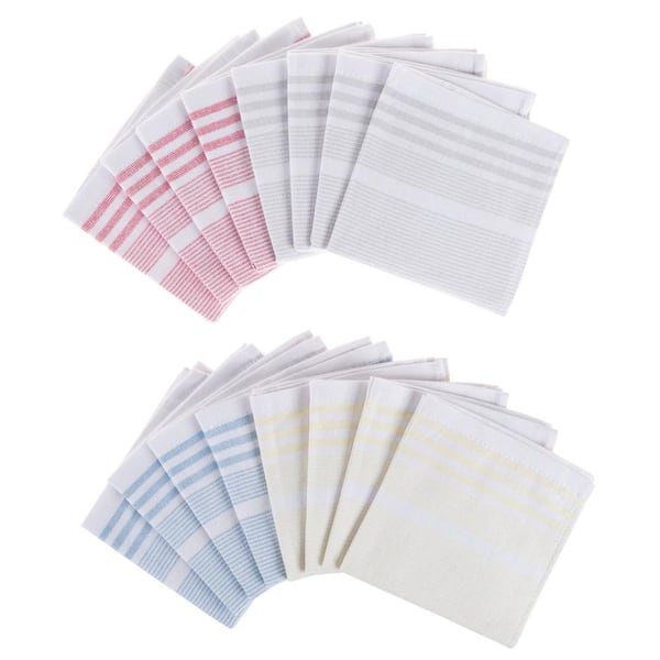 100% Cotton Solid and Striped Waffle Weave Set of 16 Dish Wash