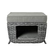 Fortune Dark Gray 7-Piece Wicker Patio Fire Pit Conversation Set with Dark Gray Cushions and Swivel Chairs