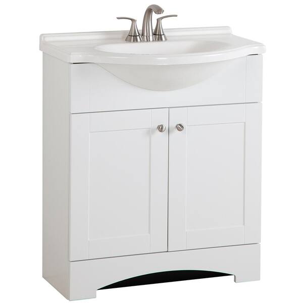 Glacier Bay Del Mar 31 In W X 19 D Bath Vanity White With Top And Moen Faucet Dm30p3v2 Wh The Home Depot D Bath Vanity In White With Top, White Bathroom Vanity 24 X 19