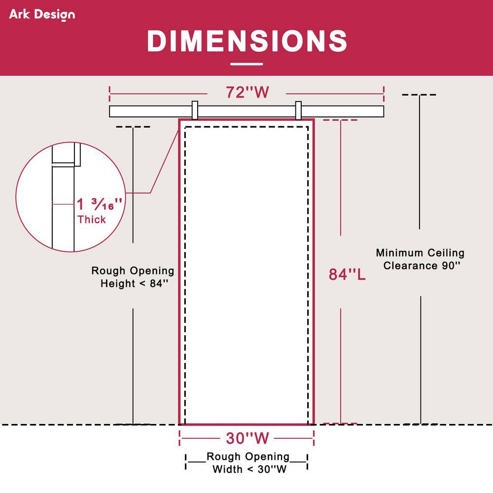 White 30" x 84" Primed MDF Barn Door Kit with Black Hardware