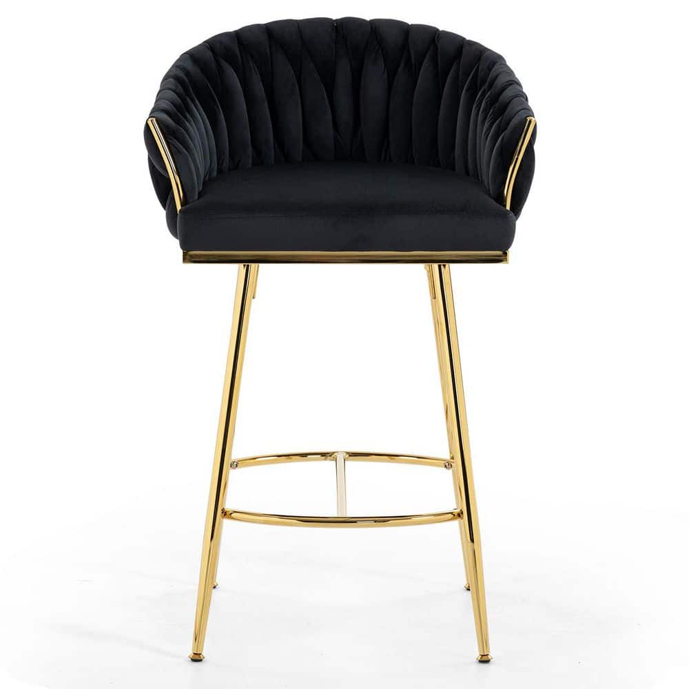 26 in. H Black Hand-Woven Wave Back Metal Bar Stool with Velvet Upholstered Seat Set of 2 price history on PriceWatchPro
