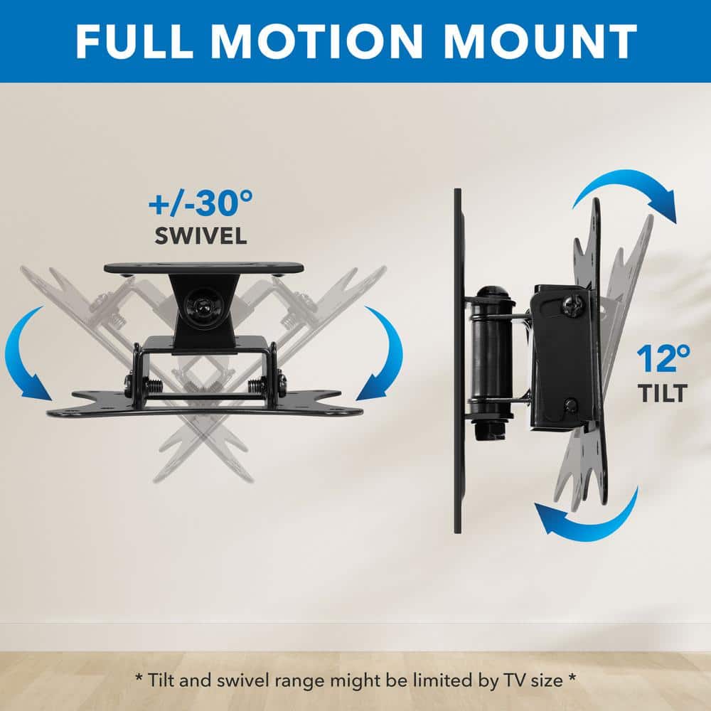 Compact Black Stainless Steel Full Motion TV Wall Mount for 50" Screens