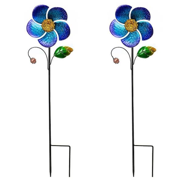 28.7 in. H Blue Flower Metal Wind Spinners(2-Pack)