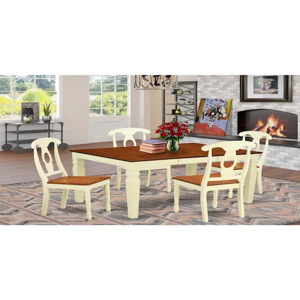 East West Furniture 5-Piece Buttermilk and Cherry Finish Solid Wood Top Dining table with 4 Chairs with Lattice Back