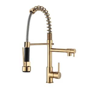 Single Handle Pull Down Sprayer Kitchen Faucet with Spring Neck in Polished Gold