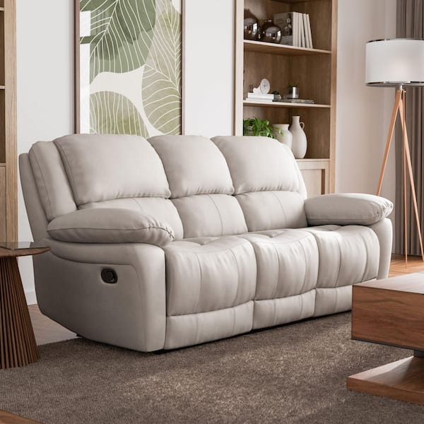 Furniture of America Loure 82 in. Pillow Top Arms Leather Match Rectangle Welt Trim Reclining Sofa in White