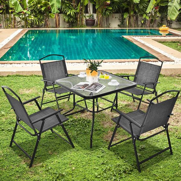 FORCLOVER 34 in. Square Outdoor Dining Table with Umbrella Hole
